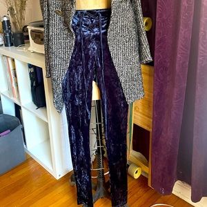 Lace up high waisted velvet pants